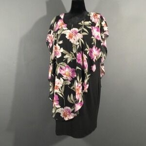 Enfocus Women Dress Womens 20W Black Floral Chiffon Overlay Knee Length Sheath